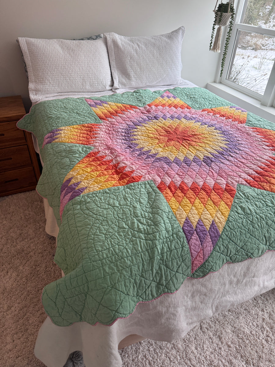 Hand Stitched Patchwork Quilt Colorful Antique Vintage