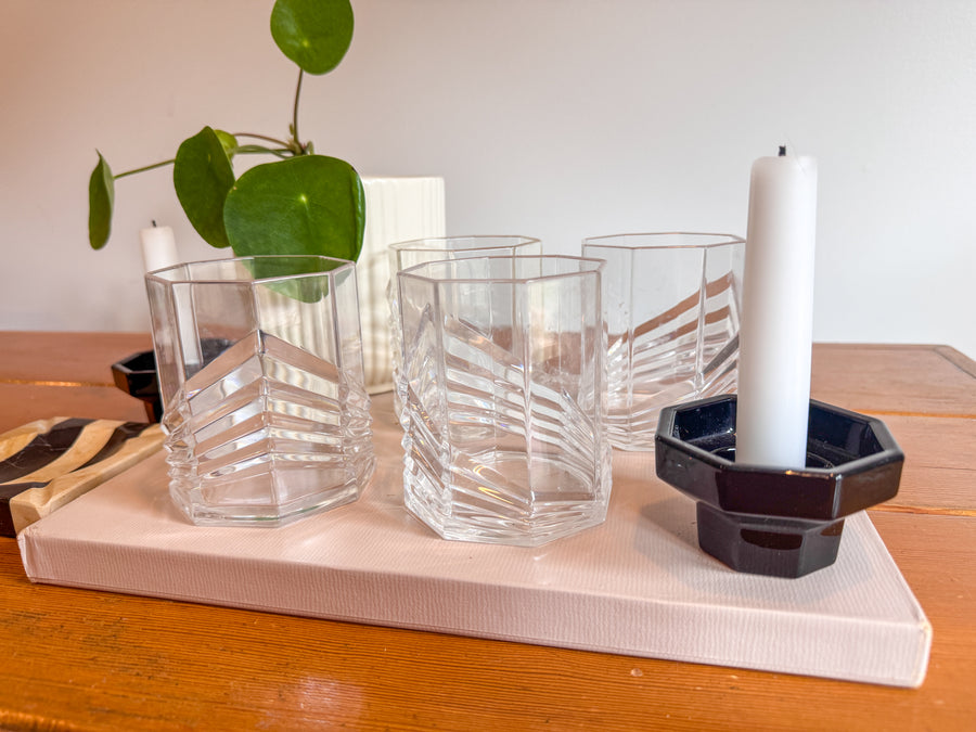Plastic Dansk SKAL Diamond Tumblers Water Glasses Set of 4 Vintage Clear