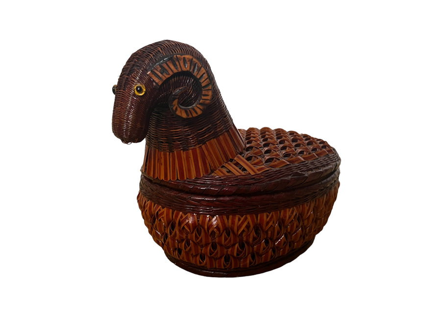 Woven Antique Ram Basket with Lid