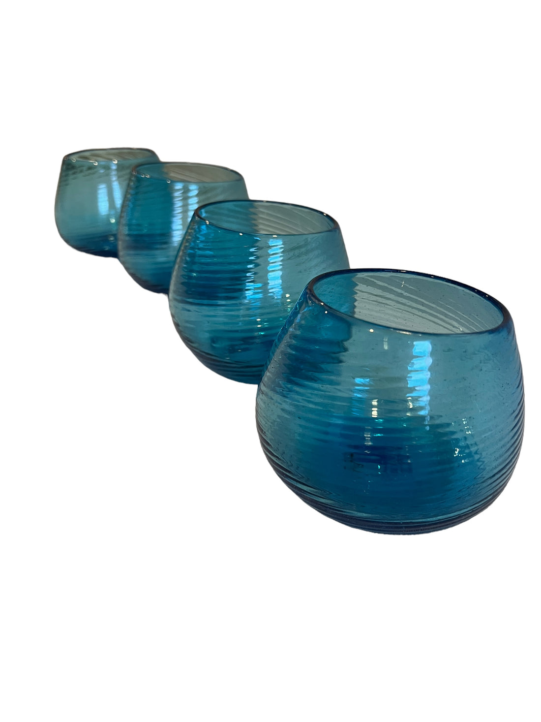 Hand Blown Blue Swirl Wine Cocktail Glasses