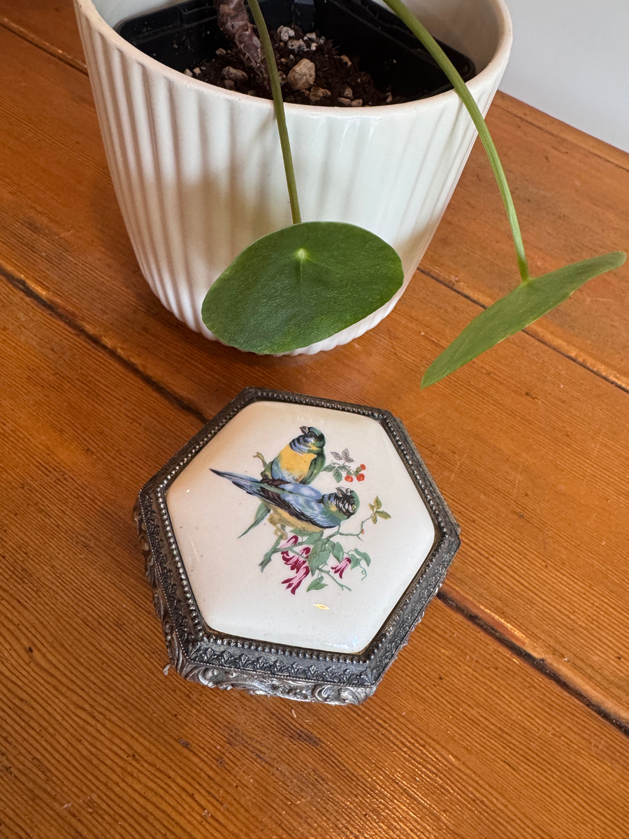 Trinket Box Mele Parrot Tile and Metal Vintage Jewelry Box