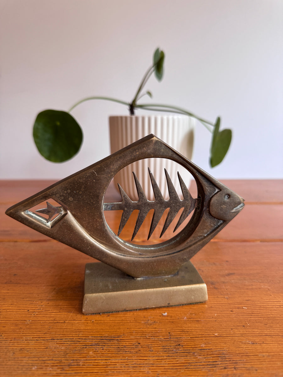 Dolbi Metal Fish Bone Metal Sculpture 1980 Figure Statue Vintage