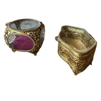 French Beveled Glass Jewelry Box with Velvet Lining 