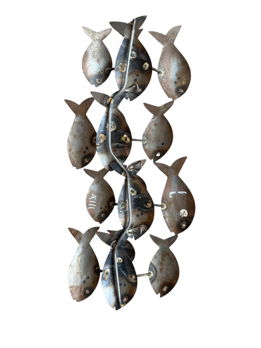 Midcentury School of Fish Metal Wall Art Brutalist Sculpture