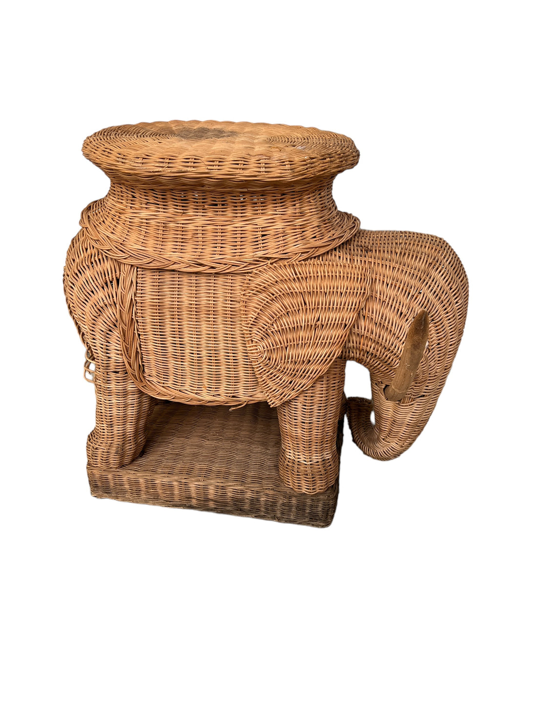 Woven Wicker Elephant Side Table Plant Stand Vintage