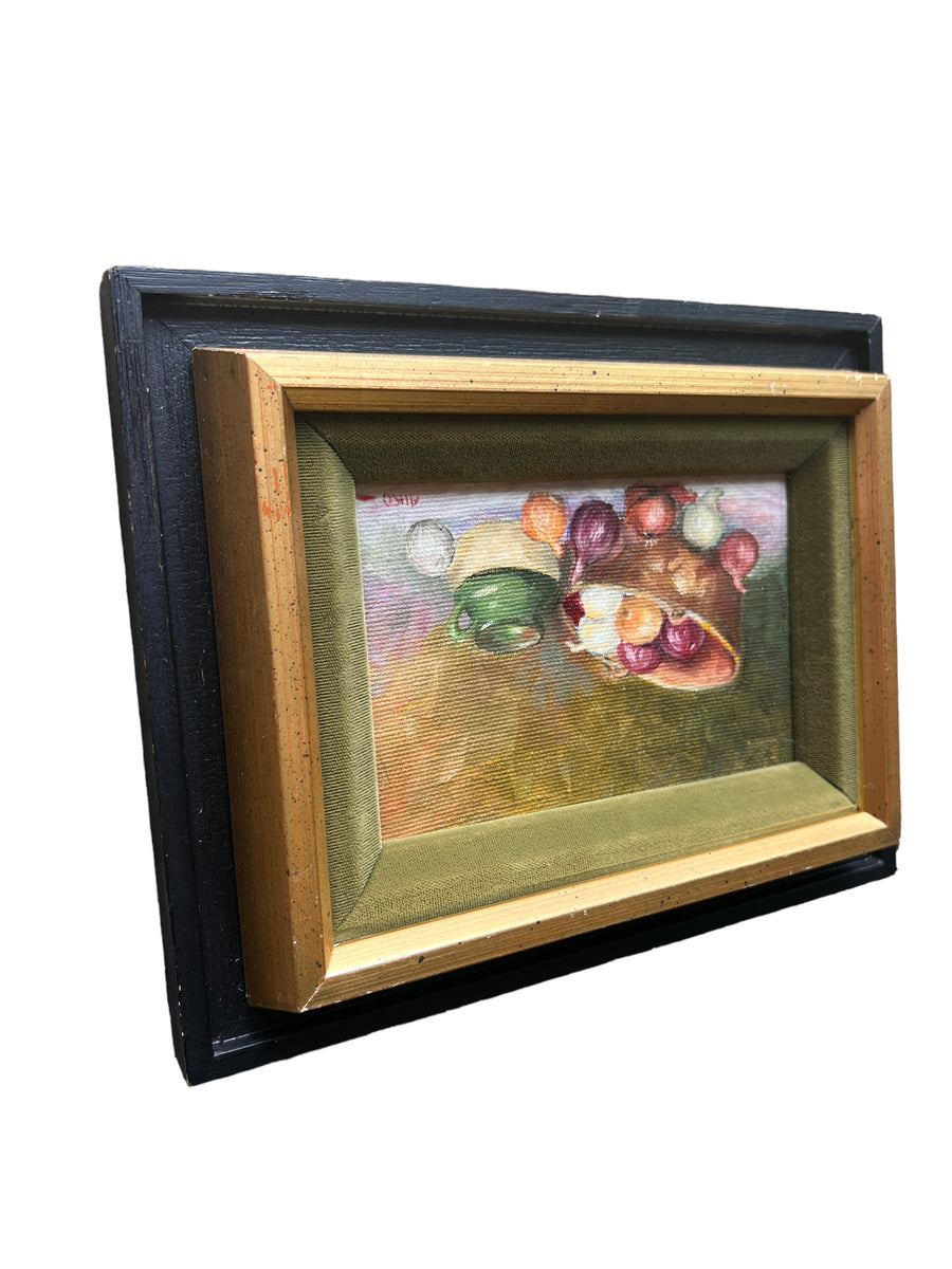 Framed Still Life Oil Painting Art Onions and Olive Oil