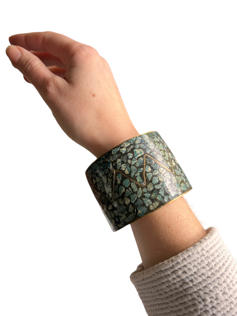 Midcentury Mosaic Turquoise Tile Cuff Bracelet