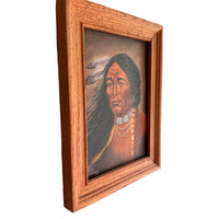 Pat Wilsky Signed Small Wooden Framed Native American Portrait on Canvas