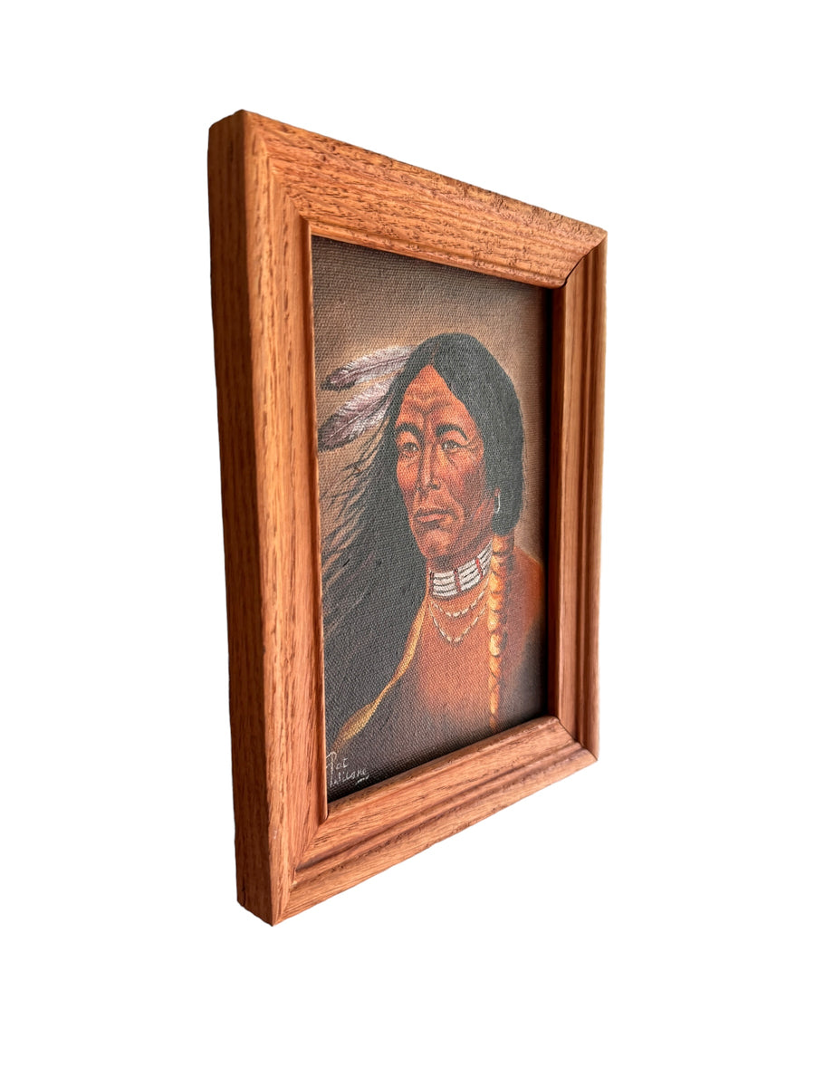 Pat Wilsky Signed Small Wooden Framed Native American Portrait on Canvas