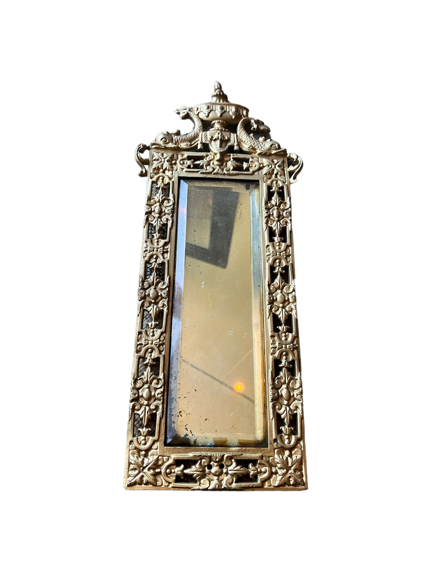 Art Deco European Mirror with Heavy Leaded Glass and Intricate Metal Frame