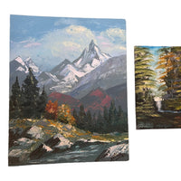 Mountain Forest Landscape Paintings 1970s Canvas Board Vintage