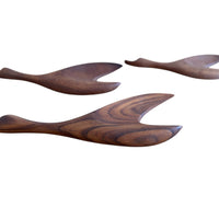 Mid-Century Set of Three Teak Wood Minimalist Bird Hanging Wall Art