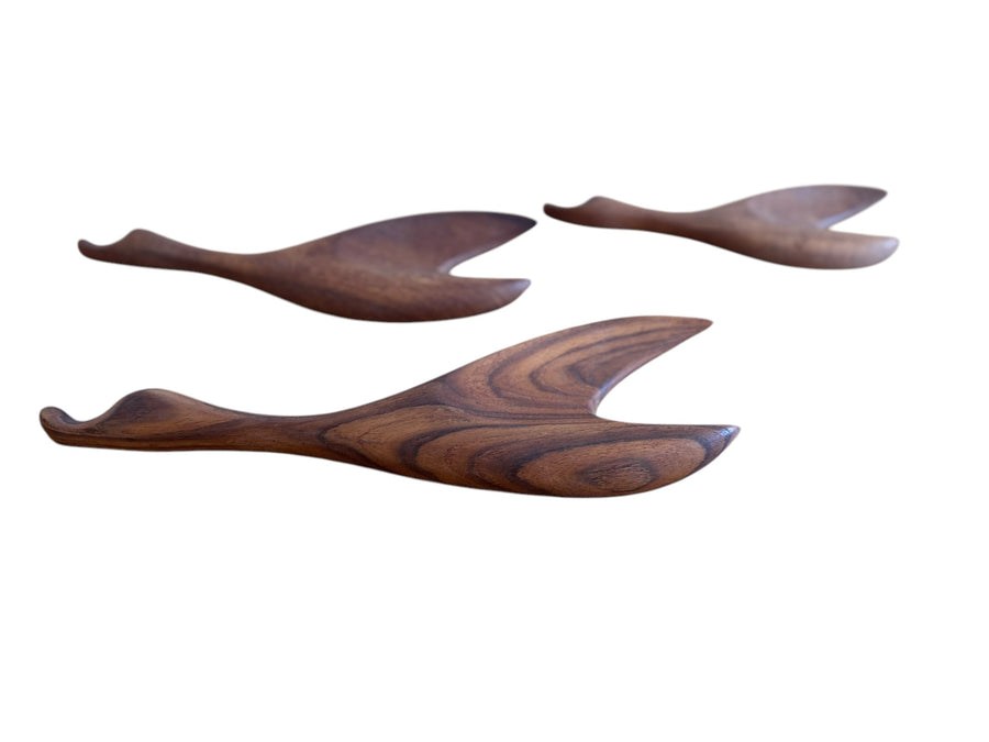 Mid-Century Set of Three Teak Wood Minimalist Bird Hanging Wall Art