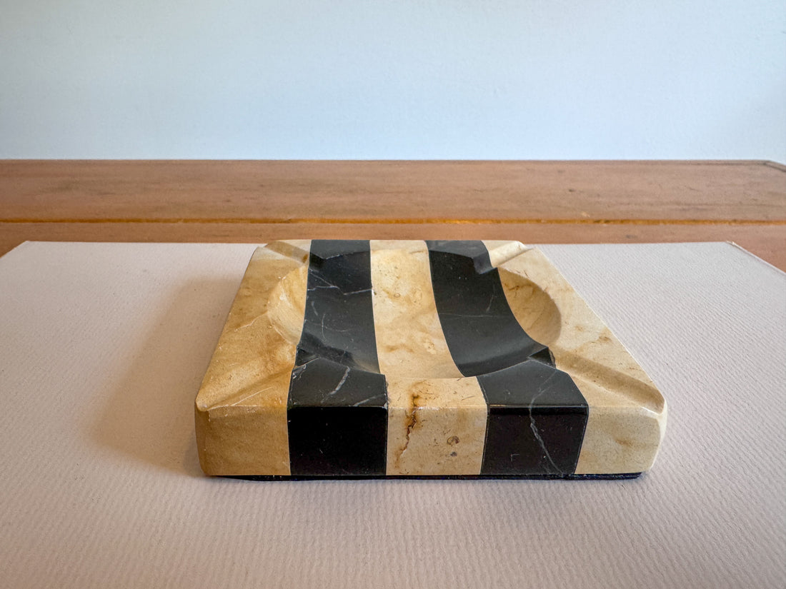 Stone Black and White Stripe Ashtray
