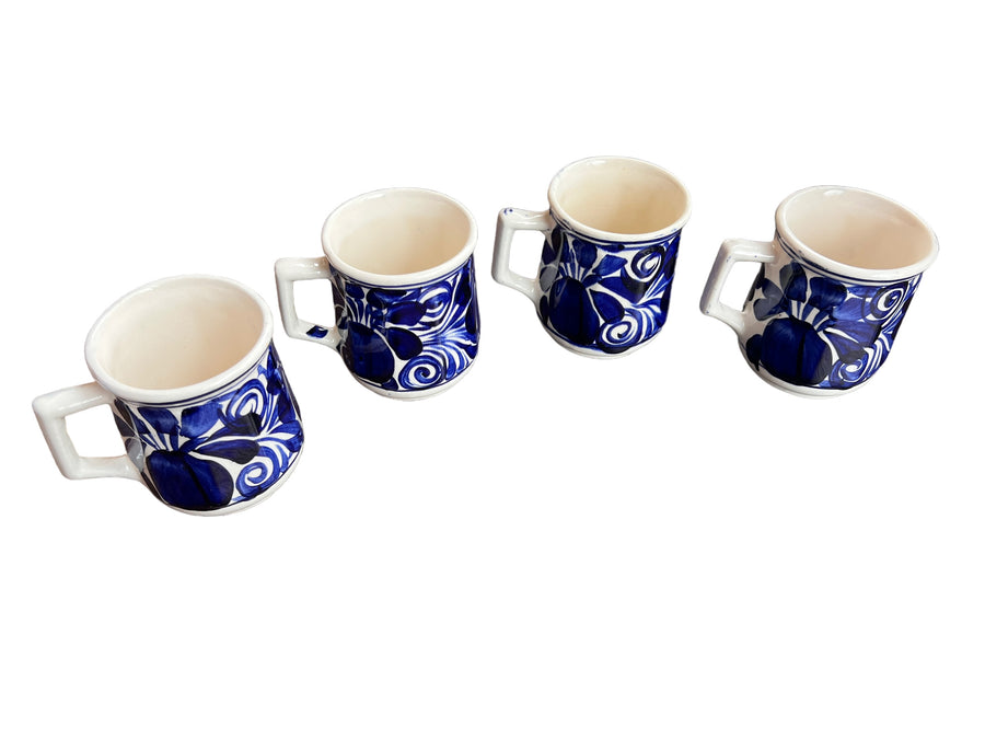  Blue painted Mexican Ceramic Mugs