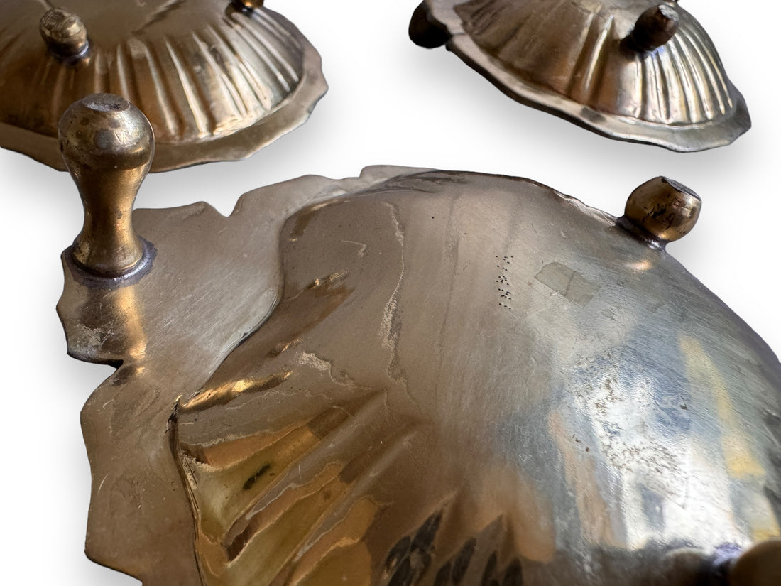 Vintage Scalloped Brass Trays with Snails and Nub feet India