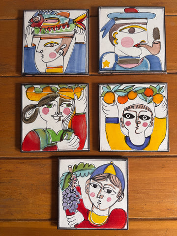 Giovanni DeSimone Ceramic Tiles Hand Painted Vintage 1960's Wall Art