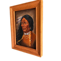 Pat Wilsky Signed Small Wooden Framed Native American Portrait on Canvas