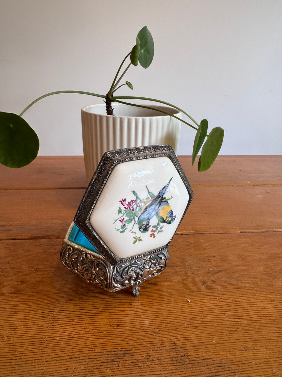 Trinket Box Mele Parrot Tile and Metal Vintage Jewelry Box
