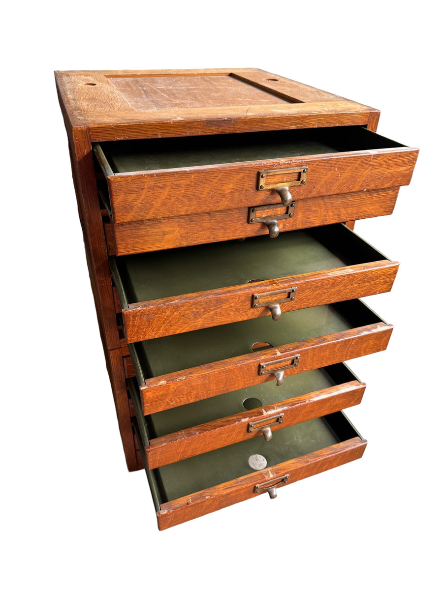 Antique Stackable Drawer Oak cabinet with Metal Insert Drawers Brass Pulls