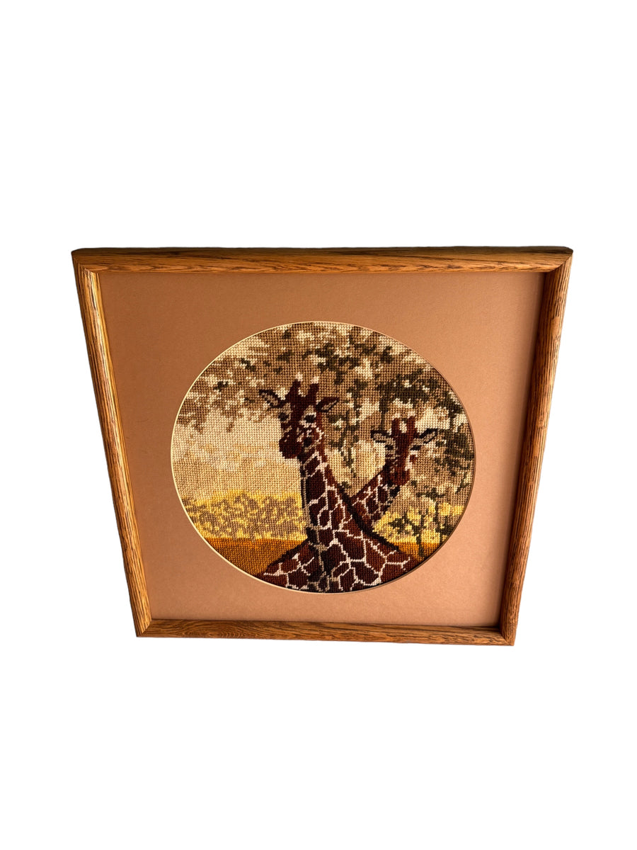 Vintage Framed Giraffe Needlepoint