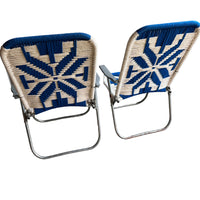 Retro Macrame Blue and White Folding Lawn Camp Chairs