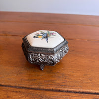 Trinket Box Mele Parrot Tile and Metal Vintage Jewelry Box