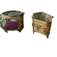 French Beveled Glass Jewelry Box with Velvet Lining 