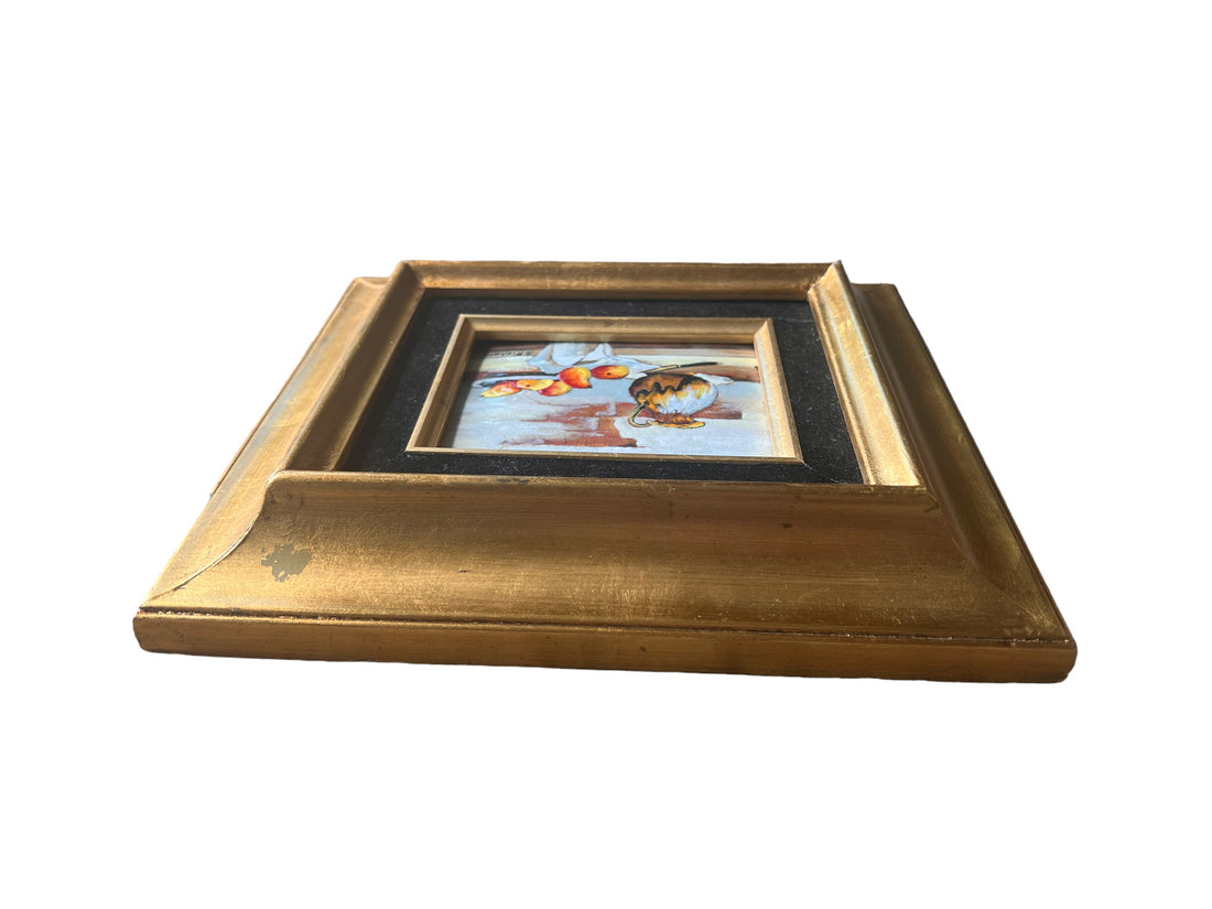 Painted Enameled Copper Still Life Art with Gold Frame