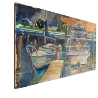 Blues boat dock Rectangular Canvas Painting Signed Martens K Sander