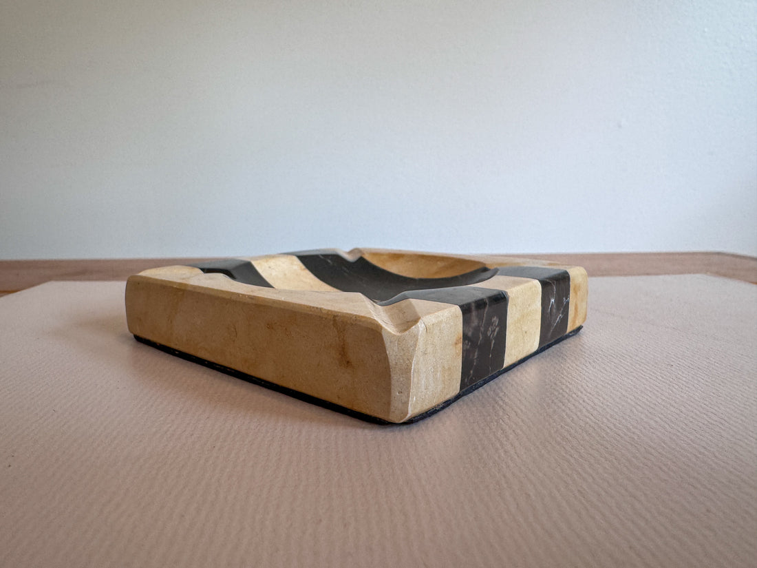 Stone Black and White Stripe Ashtray