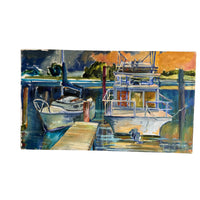 Blues boat dock Rectangular Canvas Painting Signed Martens K Sander