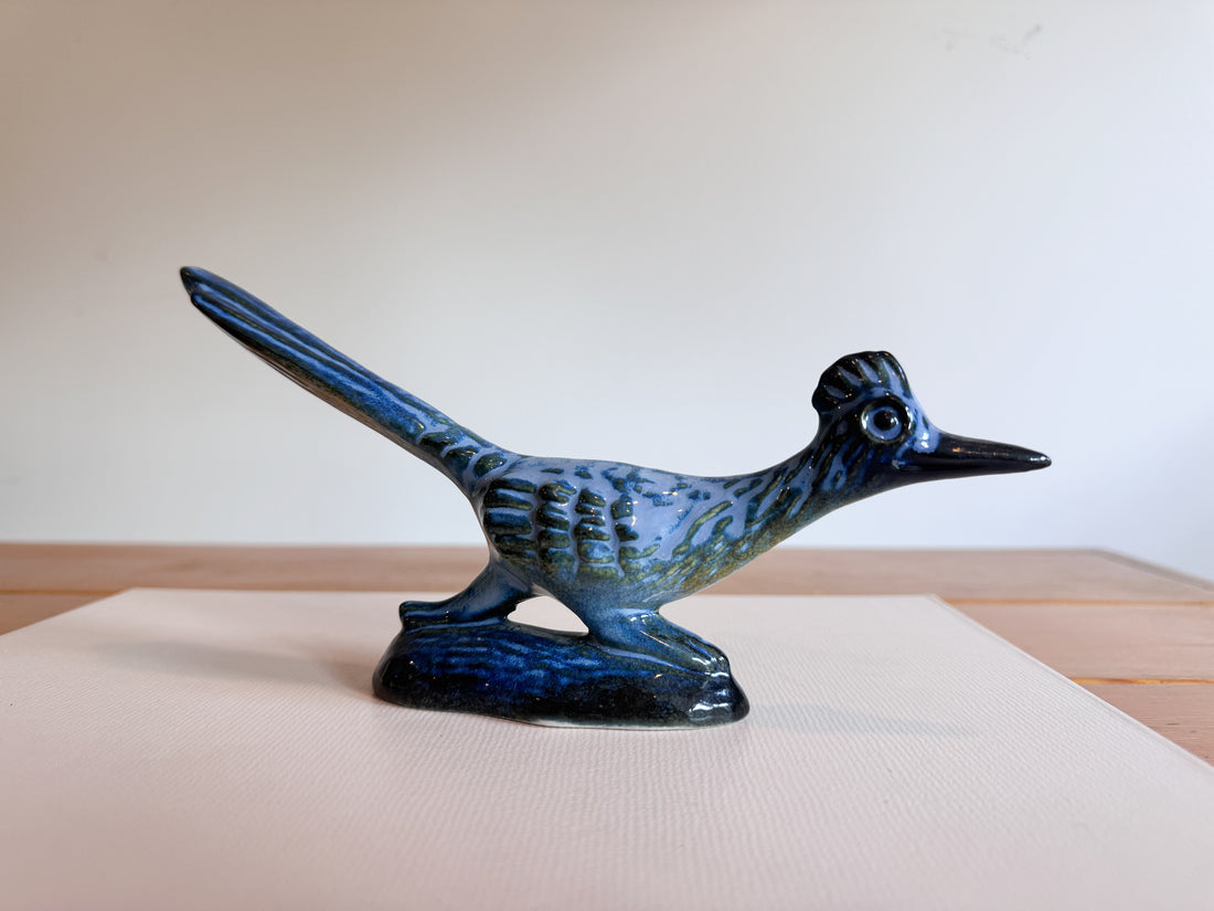 Howard Pierce Blue Ceramic Roadrunner Sculpture