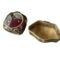 French Beveled Glass Jewelry Box with Velvet Lining 