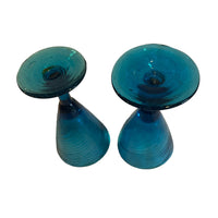 Hand Blown Blue Swirl Wine Cocktail Glasses