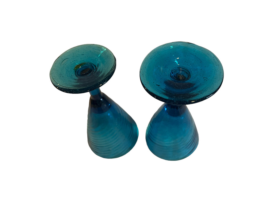 Hand Blown Blue Swirl Wine Cocktail Glasses