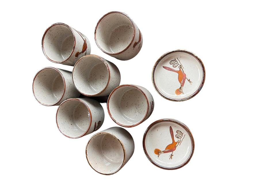 Roadrunner Tea Set  Japan - Tea Pot, 2 cup coasters, 7 handless cups