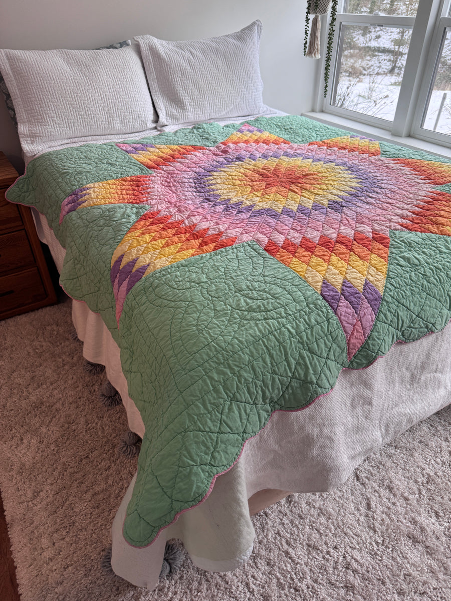Hand Stitched Patchwork Quilt Colorful Antique Vintage
