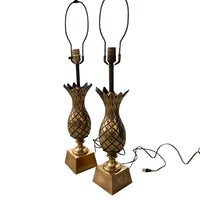 Set of 2 Tall Brass Pineapple Lamps Hollywood Regency