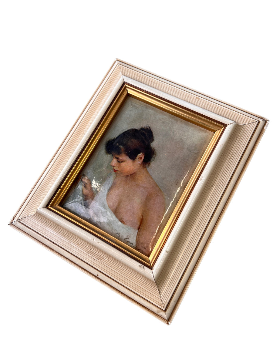 Framed European Print Portrait Nude