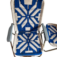 Retro Macrame Blue and White Folding Lawn Camp Chairs (Sold Separately)