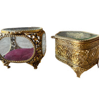 French Beveled Glass Jewelry Box with Velvet Lining 