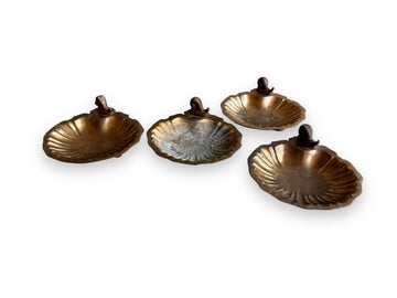 Vintage Scalloped Brass Trays with Snails and Nub feet India