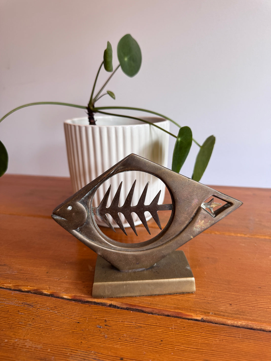 Dolbi Metal Fish Bone Metal Sculpture 1980 Figure Statue Vintage