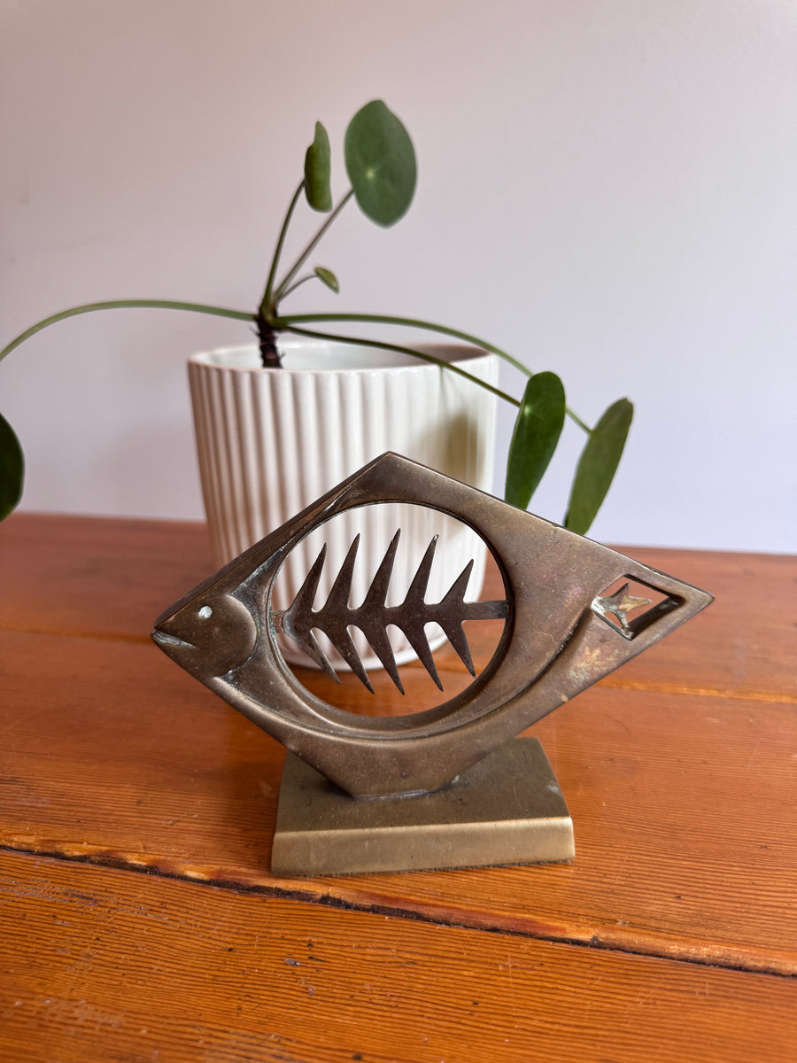 Dolbi Metal Fish Bone Metal Sculpture 1980 Figure Statue Vintage