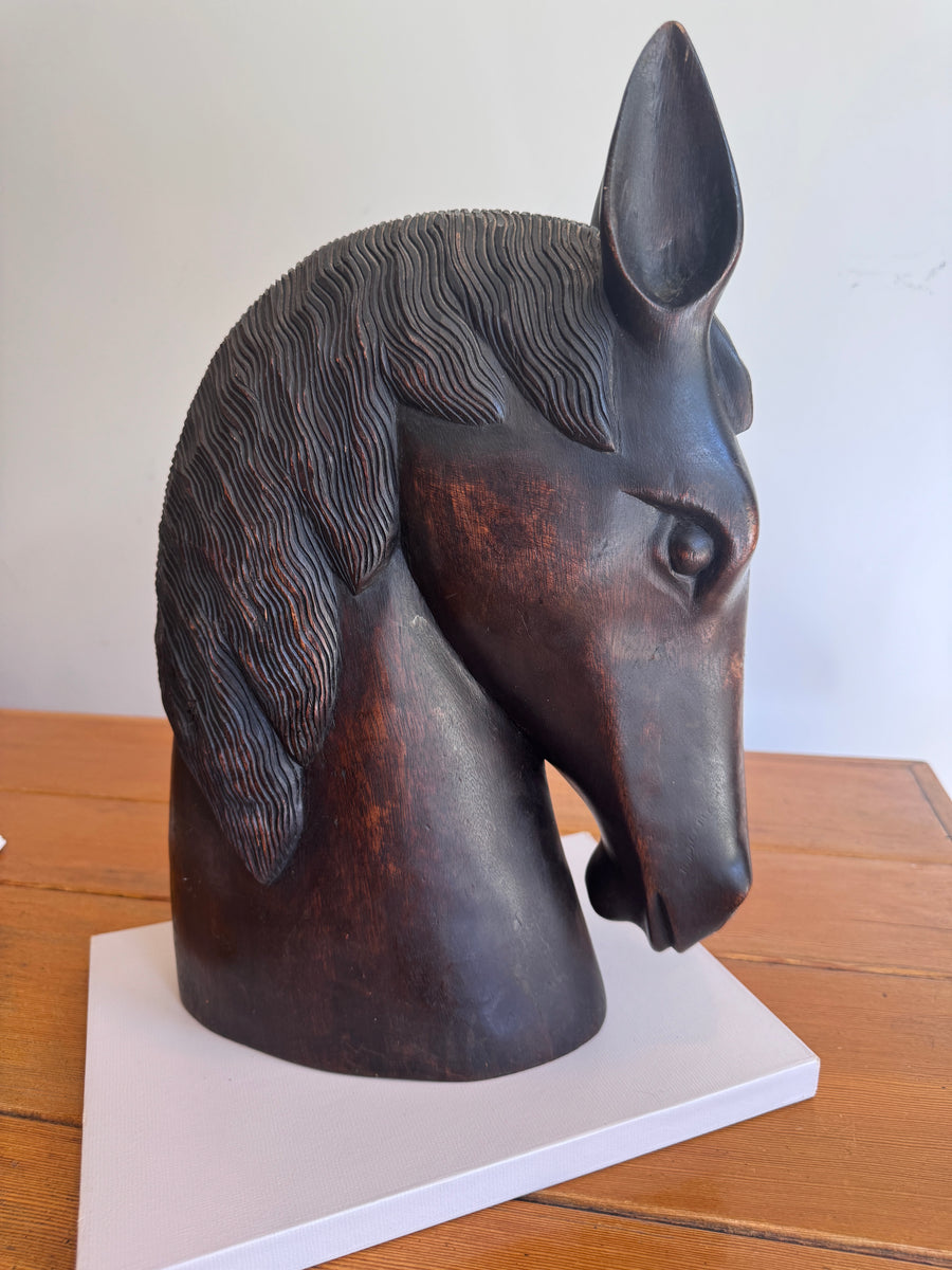 Large Carved Wood Horse Sculpture