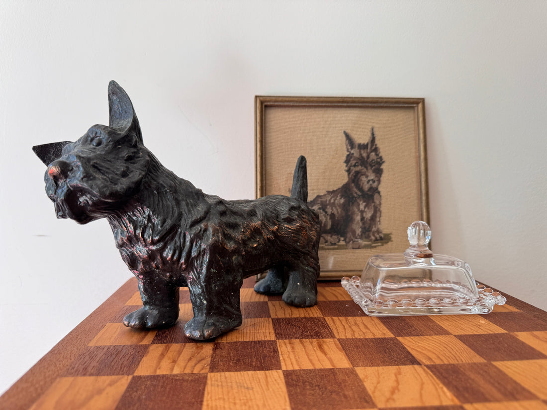 Scottish Terrier Needlepoint Statue Brass Candlestick Butter Dish (Sold Separately)