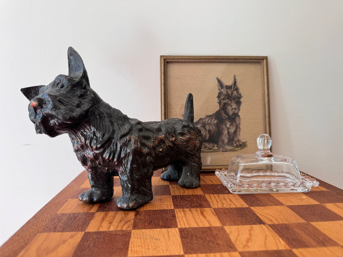 Scottish Terrier Needlepoint Statue Brass Candlestick Butter Dish (Sold Separately)