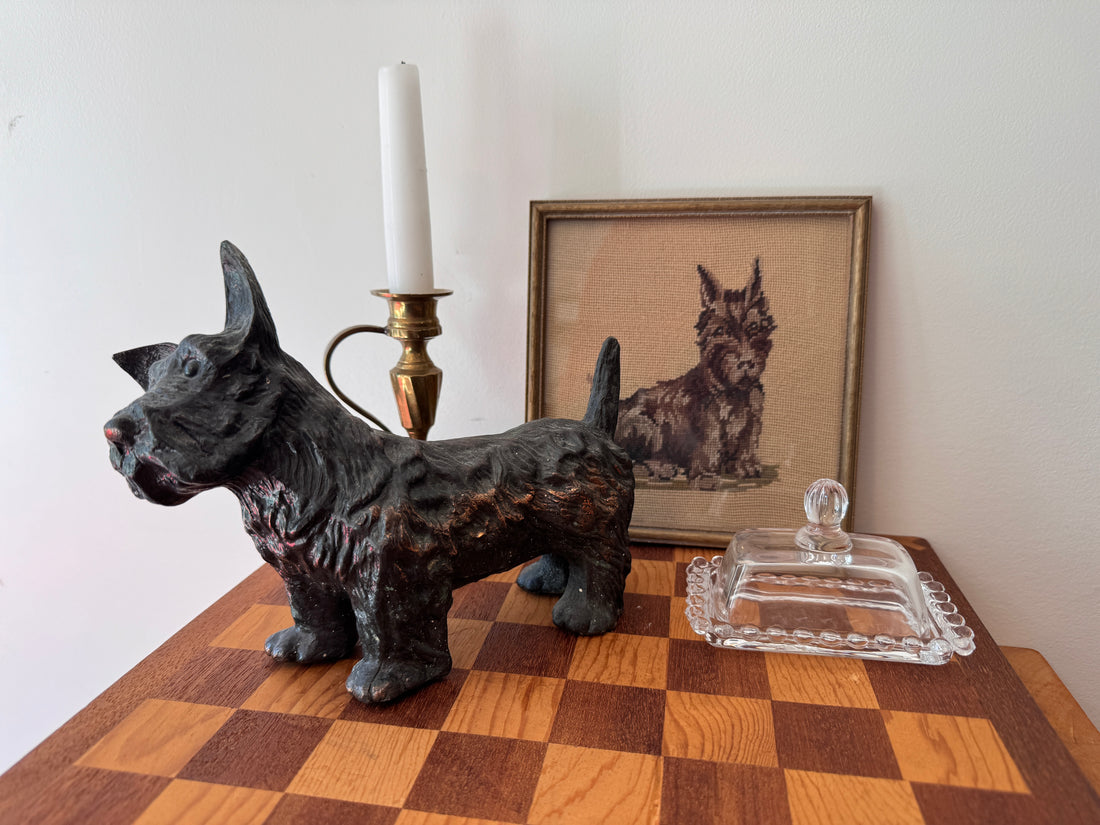 Scottish Terrier Needlepoint Statue Brass Candlestick Butter Dish (Sold Separately)