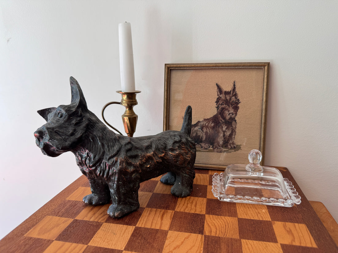 Scottish Terrier Needlepoint Statue Brass Candlestick Butter Dish (Sold Separately)